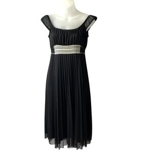 Vintage 90s Milkmaid Empire Waist Midi‎ Dress Size M Black Fairy Whimsigoth Mesh